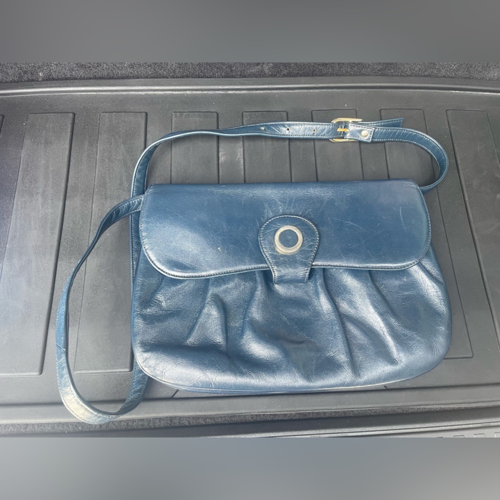Blue Leather Shoulder Bag